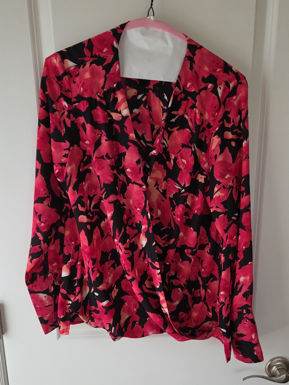Women's Black & Pink Floral Wrap Blouse